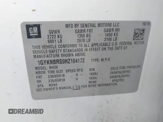 2017 Cadillac XT5 Luxury FWD with VIN 1GYKNBRS9HZ184172, listed as a IAAI auction lot 42135274 with 115,626 mi miles and . Bid and sale history available at DreamBid. Image 9.