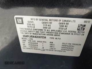 2012 GMC Terrain SLT-1 with VIN 2GKFLVEK4C6367234, listed as a IAAI auction lot 42746630 with 167,577 mi miles and . Bid and sale history available at DreamBid. Image 9.