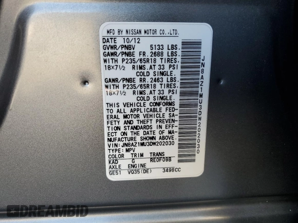 2013 Nissan Murano SL z VIN JN8AZ1MU3DW202030, wystawiony jako Copart lot #41880115 z przebiegiem 165 533 mil mil oraz Szkoda całkowita • Salvage title. Historia ofert i sprzedaży dostępna na DreamBid. Obrazek 15.