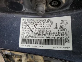 2019 Honda Civic Sedan LX with VIN 2HGFC2F66KH603690, listed as a Copart auction lot 52857305 with 46,528 mi miles and Salvage Title. Bid and sale history available at carsss.com. Image 13.
