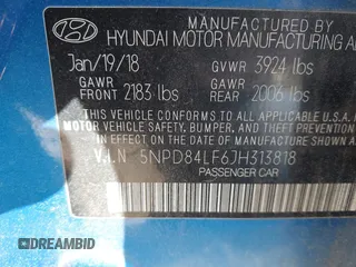 2018 Hyundai Elantra SEL with VIN 5NPD84LF6JH313818, listed as a IAAI auction lot 41833749 with 237,802 mi miles and . Bid and sale history available at DreamBid. Image 9.