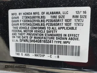 2016 Honda Odyssey EX-L with VIN 5FNRL5H64GB165341, listed as a IAAI auction lot 41728724 with 93,611 mi miles. Bid and sale history available at carsss.com. Image 9.