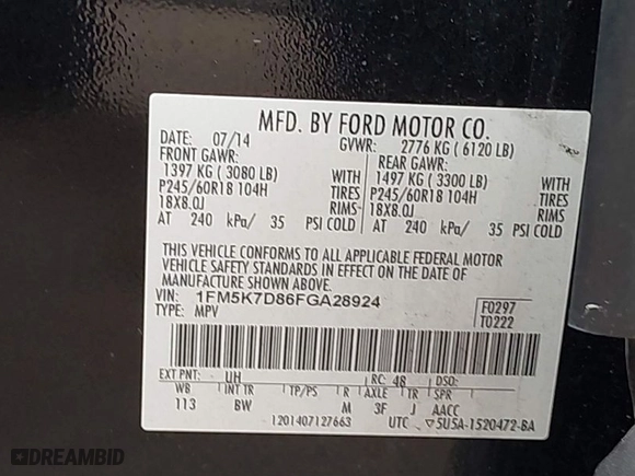 2015 Ford Explorer XLT with VIN 1FM5K7D86FGA28924, listed as a IAAI auction lot 41868147 with 205,442 mi miles. Bid and sale history available at carsss.com. Image 9.
