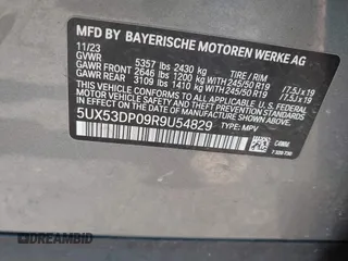 2024 BMW X3 xDrive30i z VIN 5UX53DP09R9U54829, wystawiony jako IAAI lot #42347838 z przebiegiem 36 992 mil mil oraz . Historia ofert i sprzedaży dostępna na DreamBid. Obrazek 9.