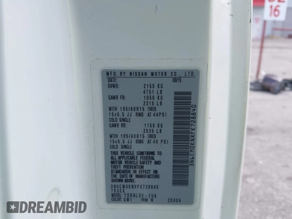 2015 Nissan NV200 SV with VIN 3N6CM0KNXFK728840, listed as a IAAI auction lot 42013485 with 138,479 mi miles. Bid and sale history available at carsss.com. Image 9.