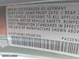 2002 Volkswagen Passat GLX with VIN WVWTH63B12P246104, listed as a IAAI auction lot 41577253 with 163,773 mi miles. Bid and sale history available at carsss.com. Image 9.