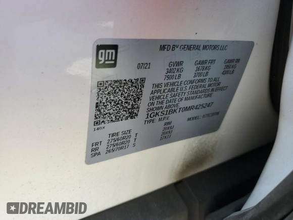 2021 GMC Yukon SLT with VIN 1GKS1BKT0MR425247, listed as a Copart auction lot 69205584 with 72,952 mi miles and Salvage Title. Bid and sale history available at carsss.com. Image 15.