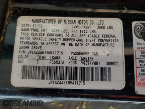 2009 Nissan 370Z z VIN JN1AZ44E19M411715, wystawiony jako Copart lot #56654815 z przebiegiem 123 791 mil mil oraz Szkoda całkowita • Salvage title. Historia ofert i sprzedaży dostępna na DreamBid. Obrazek 12.
