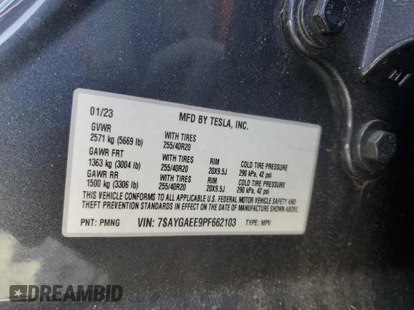 2023 Tesla Model Y Long Range z VIN 7SAYGAEE9PF662103, wystawiony jako Copart lot #51332105 z przebiegiem 35 294 mil mil oraz Szkoda całkowita • Salvage title. Historia ofert i sprzedaży dostępna na DreamBid. Obrazek 12.