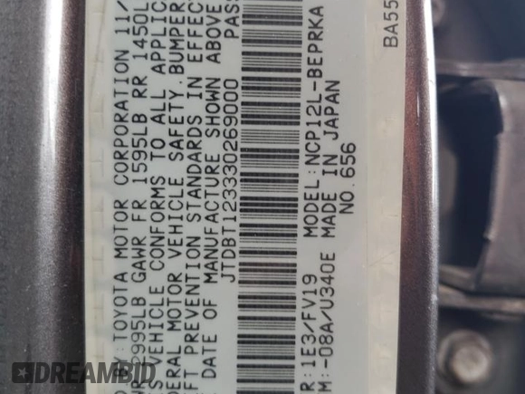 2003 Toyota ECHO z VIN JTDBT123330269000, wystawiony jako Copart lot #57505315 z przebiegiem 146 267 mil mil oraz Szkoda całkowita • Salvage title. Historia ofert i sprzedaży dostępna na DreamBid. Obrazek 12.