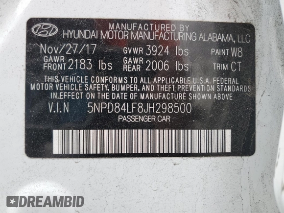 2018 Hyundai Elantra SEL with VIN 5NPD84LF8JH298500, listed as a Copart auction lot 54723435 with 53,803 mi miles and Salvage Title. Bid and sale history available at DreamBid. Image 12.