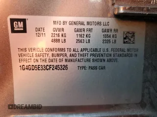 2012 Buick LaCrosse Premium 1 с VIN 1G4GD5E33CF245326, выставлен на аукционе Copart как лот 64464575 с пробегом 196 562 миль миль и Чистый • Clean title. История ставок и продаж доступна на DreamBid. Изображение 12.
