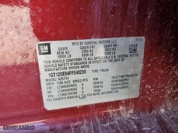 2015 GMC Sierra 2500HD Denali with VIN 1GT120E84FF540230, listed as a Copart auction lot 70030414 with 189,959 mi miles and Salvage Title. Bid and sale history available at carsss.com. Image 13.