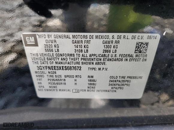 2014 Cadillac SRX Luxury Collection with VIN 3GYFNEE3XES687672, listed as a Copart auction lot 86683774 with 94,655 mi miles and Non Repairable. Bid and sale history available at carsss.com. Image 13.