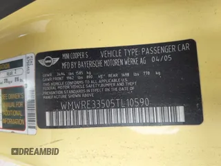 2005 MINI Hardtop S z VIN WMWRE33505TL10590, wystawiony jako IAAI lot #42329906 z przebiegiem 202 395 mil mil oraz . Historia ofert i sprzedaży dostępna na DreamBid. Obrazek 9.
