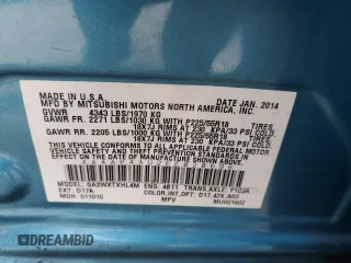 2014 Mitsubishi Outlander SE z VIN 4A4AP4AU2EE020696, wystawiony jako Copart lot #59438435 z przebiegiem Nie podano mil oraz Szkoda całkowita • Salvage title. Historia ofert i sprzedaży dostępna na DreamBid. Obrazek 14.