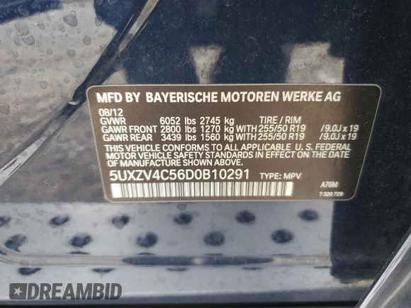 2013 BMW X5 xDrive35i with VIN 5UXZV4C56D0B10291, listed as a Copart auction lot 51728675 with 175,457 mi miles and Salvage Title. Bid and sale history available at carsss.com. Image 15.