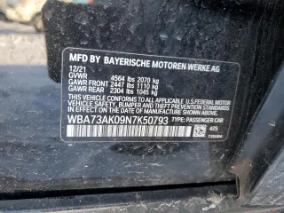 2022 BMW 2 Series 228i xDrive with VIN WBA73AK09N7K50793, listed as a Copart auction lot 87952625 with 21,435 mi miles and Salvage Title. Bid and sale history available at carsss.com. Image 12.