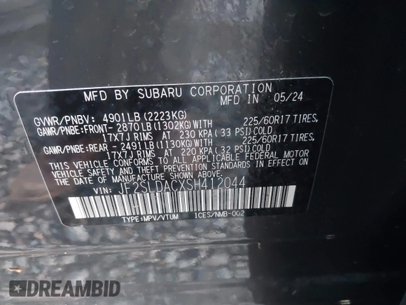 2025 Subaru Forester with VIN JF2SLDACXSH412044, listed as a IAAI auction lot 41273371 with 6,816 mi miles and . Bid and sale history available at DreamBid. Image 9.
