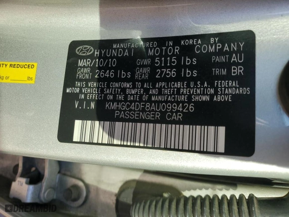 2010 Hyundai Genesis with VIN KMHGC4DF8AU099426, listed as a Copart auction lot 46609965 with 292,555 mi miles and Clean Title. Bid and sale history available at carsss.com. Image 12.
