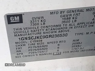 2016 Chevrolet Suburban LTZ with VIN 1GNSCJKC9GR236530, listed as a IAAI auction lot 42387868 with 185,159 mi miles and . Bid and sale history available at DreamBid. Image 9.