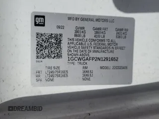 2022 Chevrolet Express Cargo z VIN 1GCWGAFP2N1291652, wystawiony jako Copart lot #63129415 z przebiegiem 51 110 mil mil oraz Szkoda całkowita • Salvage title. Historia ofert i sprzedaży dostępna na DreamBid. Obrazek 14.