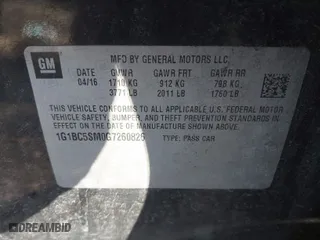 2016 Chevrolet Cruze LS with VIN 1G1BC5SM0G7260826, listed as a IAAI auction lot 41854066 with 124,126 mi miles. Bid and sale history available at carsss.com. Image 9.