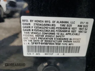 2015 Honda Pilot Touring with VIN 5FNYF4H98FB047850, listed as a Copart auction lot 51388495 with 112,654 mi miles and Salvage Title. Bid and sale history available at carsss.com. Image 13.