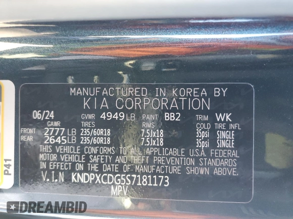 2025 Kia Sportage SX-Prestige with VIN KNDPXCDG5S7181173, listed as a Copart auction lot 46571485 with 2,232 mi miles and Salvage title. Bid and sale history available at DreamBid. Image 13.