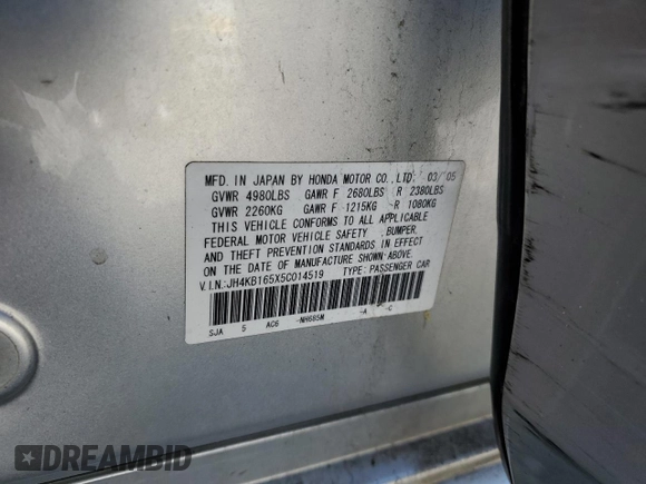 2005 Acura RL z VIN JH4KB165X5C014519, wystawiony jako Copart lot #63648925 z przebiegiem 215 443 mil mil oraz Nie do naprawy • Non repairable. Historia ofert i sprzedaży dostępna na DreamBid. Obrazek 12.