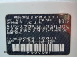 2012 Nissan LEAF SL with VIN JN1AZ0CP9CT020398, listed as a Copart auction lot 50673605 with 61,038 mi miles and Salvage Title. Bid and sale history available at carsss.com. Image 12.