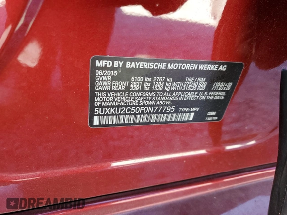 2015 BMW X6 xDrive35i with VIN 5UXKU2C50F0N77795, listed as a Copart auction lot 74575693 with 84,536 mi miles. Bid and sale history available at carsss.com. Image 14.