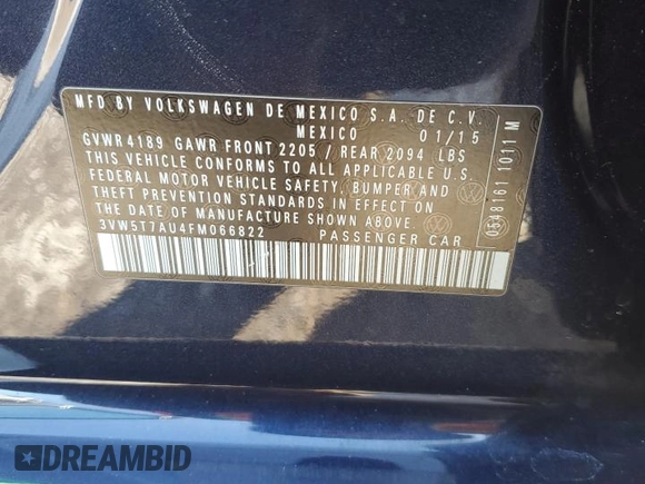 2015 Volkswagen Golf GTI S with VIN 3VW5T7AU4FM066822, listed as a Copart auction lot 84479364 with 100,938 mi miles and Salvage Title. Bid and sale history available at carsss.com. Image 15.