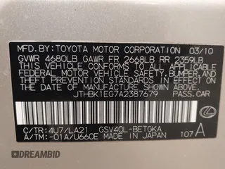 2010 Lexus ES with VIN JTHBK1EG7A2387679, listed as a IAAI auction lot 42056045 with 161,539 mi miles. Bid and sale history available at carsss.com. Image 9.
