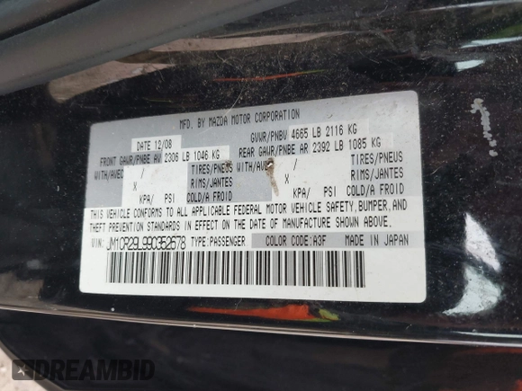 2009 Mazda 5 Touring with VIN JM1CR29L990352678, listed as a IAAI auction lot 41939072 with 158,807 mi miles. Bid and sale history available at carsss.com. Image 9.