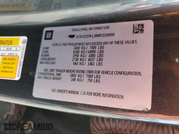 2021 GMC Yukon Denali with VIN 1GKS2DKL8MR318990, listed as a Copart auction lot 49886755 with 66,243 mi miles and Salvage Title. Bid and sale history available at carsss.com. Image 14.