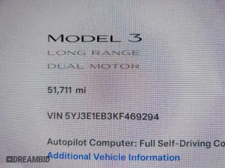 2019 Tesla Model 3 Long Range with VIN 5YJ3E1EB3KF469294, listed as a IAAI auction lot 41952407 with 51,711 mi miles. Bid and sale history available at carsss.com. Image 15.