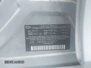 2012 Hyundai Sonata GLS with VIN 5NPEB4AC1CH309371, listed as a IAAI auction lot 42087721 with 178,210 mi miles. Bid and sale history available at carsss.com. Image 9.