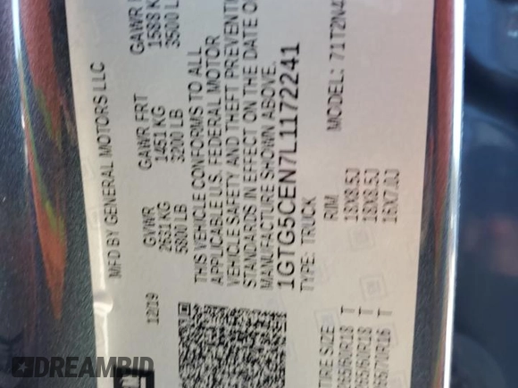 2020 GMC Canyon 2WD SLE with VIN 1GTG5CEN7L1172241, listed as a Copart auction lot 81272414 with 0 mi miles and Salvage Title. Bid and sale history available at carsss.com. Image 12.