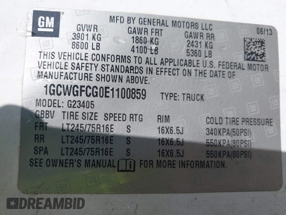 2014 Chevrolet Express Cargo Van with VIN 1GCWGFCG0E1100859, listed as a IAAI auction lot 42142748 with 182,900 mi miles. Bid and sale history available at carsss.com. Image 9.