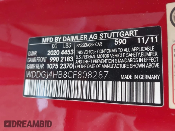 2012 Mercedes-Benz C 250 with VIN WDDGJ4HB8CF808287, listed as a IAAI auction lot 42036306 with 171,241 mi miles and . Bid and sale history available at DreamBid. Image 9.