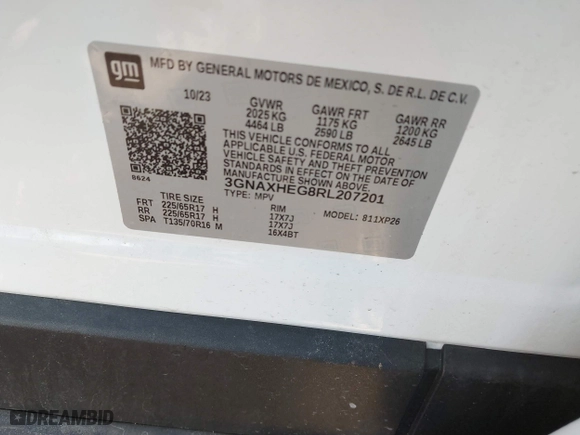 2024 Chevrolet Equinox LS with VIN 3GNAXHEG8RL207201, listed as a IAAI auction lot 41791730 with 27,667 mi miles. Bid and sale history available at carsss.com. Image 9.