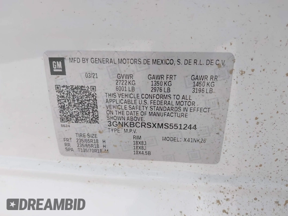 2021 Chevrolet Blazer LT z VIN 3GNKBCRSXMS551244, wystawiony jako IAAI lot #41717299 z przebiegiem 72 151 mil mil oraz . Historia ofert i sprzedaży dostępna na DreamBid. Obrazek 9.