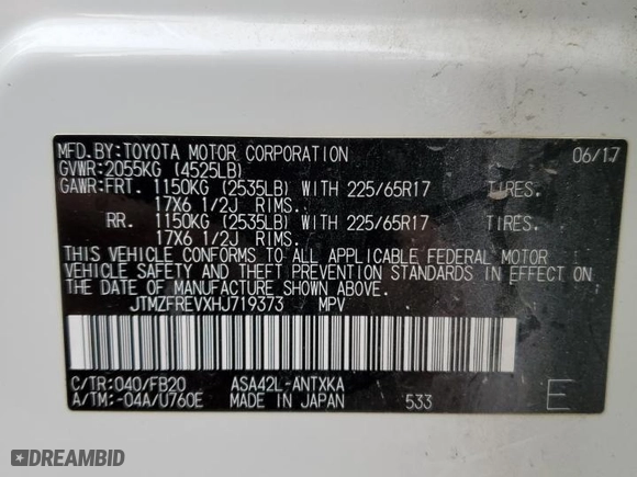 2017 Toyota RAV4 LE with VIN JTMZFREVXHJ719373, listed as a Copart auction lot 48244925 with 0 mi miles and Salvage Title. Bid and sale history available at carsss.com. Image 14.