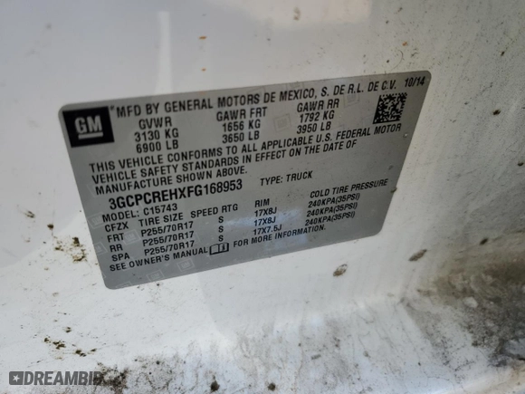 2015 Chevrolet Silverado 1500 LT with VIN 3GCPCREHXFG168953, listed as a Copart auction lot 45366565 with 127,120 mi miles and Salvage Title. Bid and sale history available at carsss.com. Image 12.