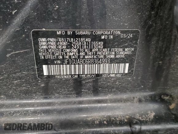 2024 Subaru Impreza with VIN JF1GUABC6R8364993, listed as a Copart auction lot 45101595 with 11,524 mi miles and Clean Title. Bid and sale history available at carsss.com. Image 13.