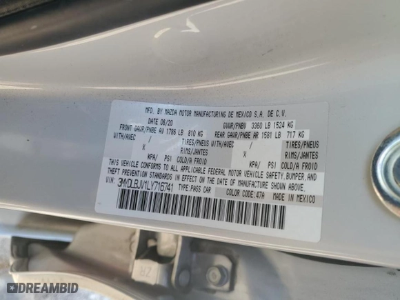 2020 Toyota Yaris Hatchback LE with VIN 3MYDLBJV1LY716741, listed as a Copart auction lot 45793865 with 38,053 mi miles and Salvage Title. Bid and sale history available at carsss.com. Image 15.