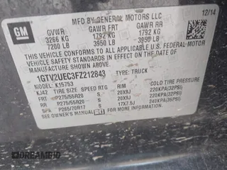 2015 GMC Sierra 1500 SLE z VIN 1GTV2UEC3FZ212843, wystawiony jako IAAI lot #42030130 z przebiegiem Nie podano mil oraz . Historia ofert i sprzedaży dostępna na DreamBid. Obrazek 9.