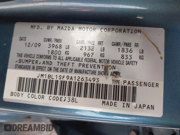 2010 Mazda Mazda3 i Touring with VIN JM1BL1SF9A1263493, listed as a IAAI auction lot 41878775 with 160,739 mi miles. Bid and sale history available at carsss.com. Image 9.