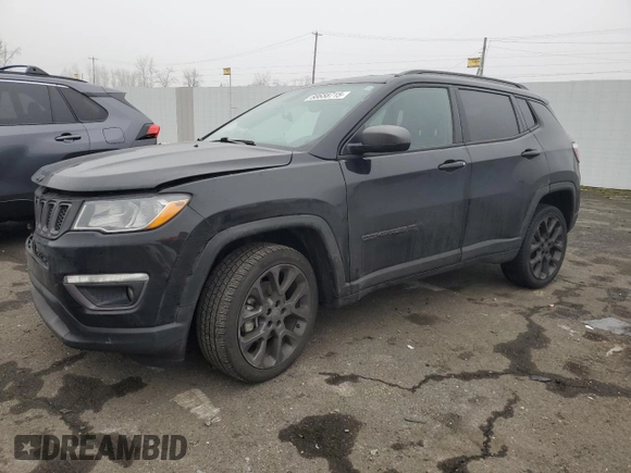 2021 Jeep Compass 80th Anniversary with VIN 3C4NJDEB0MT594957, listed as a Copart auction lot 88658715 with 87,360 mi miles and Salvage title. Bid and sale history available at DreamBid. Image 1.